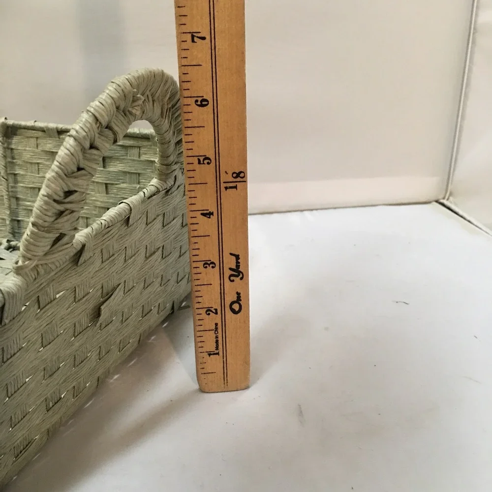 Woven Storage Basket Unisex Large Sage Green Rectangular W/ Handles Cottagecore